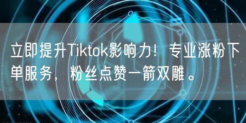 立即提升Tiktok影响力!专业涨粉下单