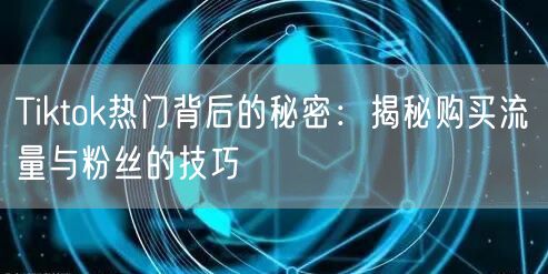 Tiktok热门背后的秘密：揭秘购买流量与粉丝的技巧