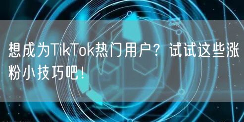 想成为TikTok热门用户?试试这些涨粉